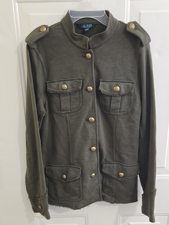 Lauren Ralph Lauren Jackets & Blazers - LRL Olive Green French Terry Cargo Utility Fall Jacket Buttons S Military Style